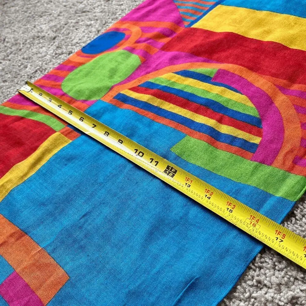 VTG Liz Claiborne Geometric Scarf 17x56 Memphis Colorblock Fringe Dopamine